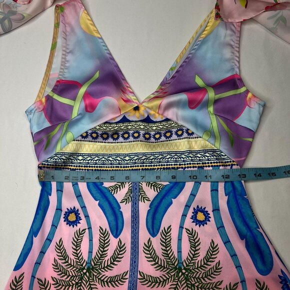 NWT Oceanus Camille Satin Midi Dress Colorful Tropical Floral Small - Picture 9 of 16